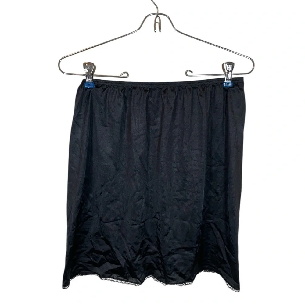Vassarette Black Slip Skirt with Lace Detail